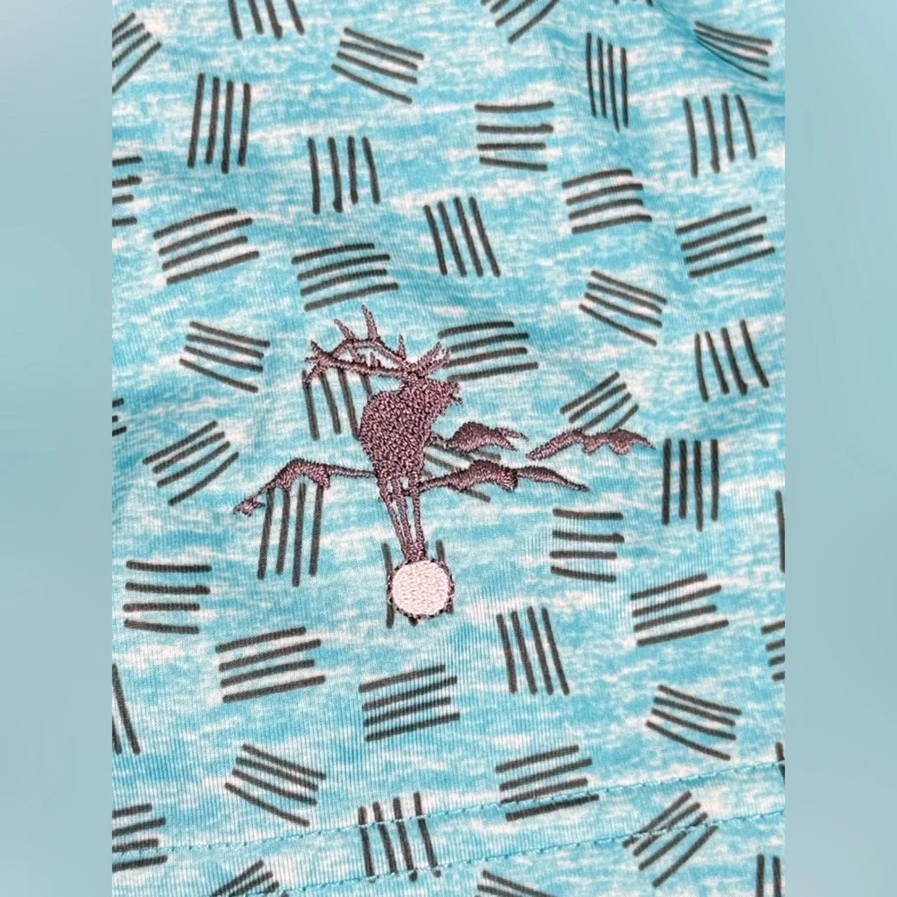 FootJoy FJ Golf Performance Short Sleeve Teal Sketched Print Lisle Polo XXL 2XL - Picture 3 of 8